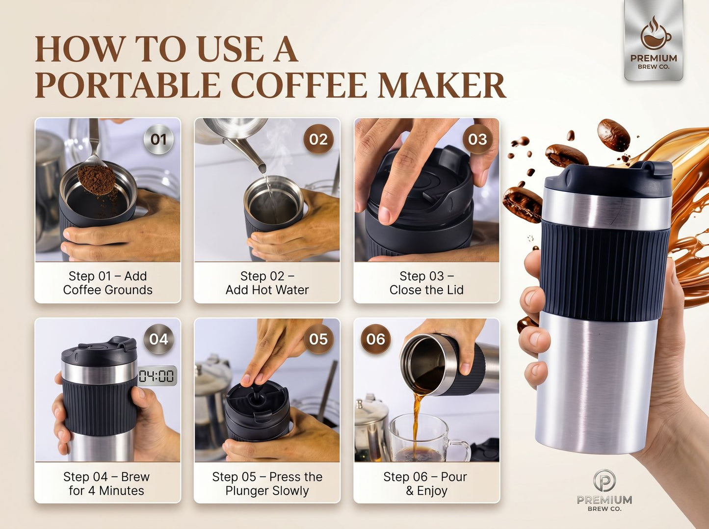Portable Stainless Steel French Press